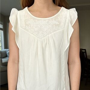 American‎ Eagle Outfitters Woven & Knit Cotton Top Size Large Cream Pheasant Top